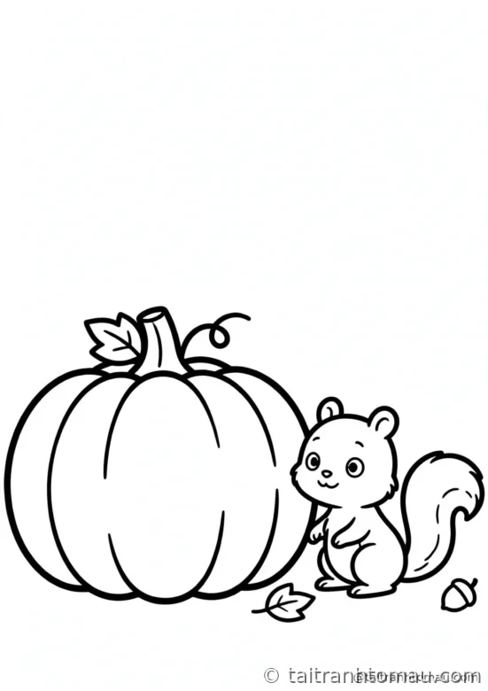 tranh tô màu bí ngô halloween: bí ngô cùng chú sóc con tò mò