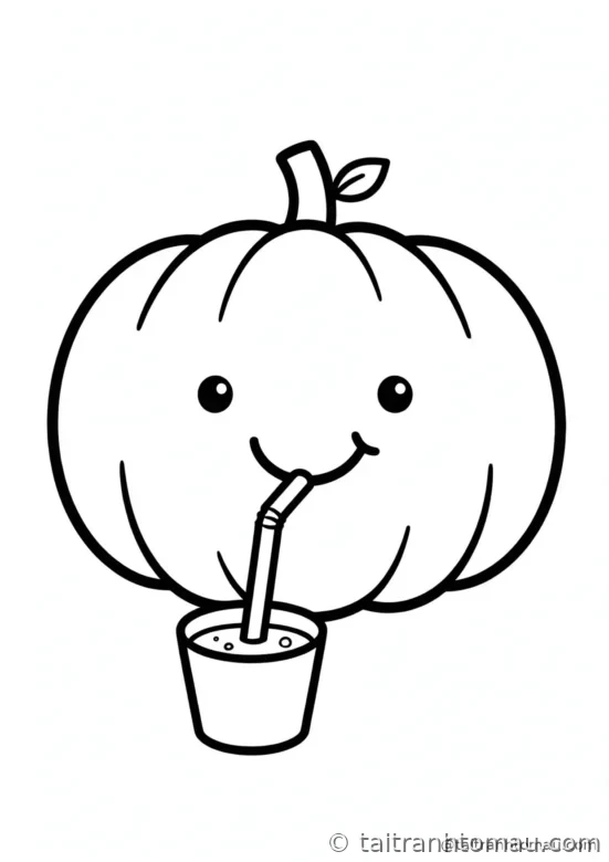 tranh tô màu bí ngô halloween: bí ngô hài hước uống nước bằng ống hút