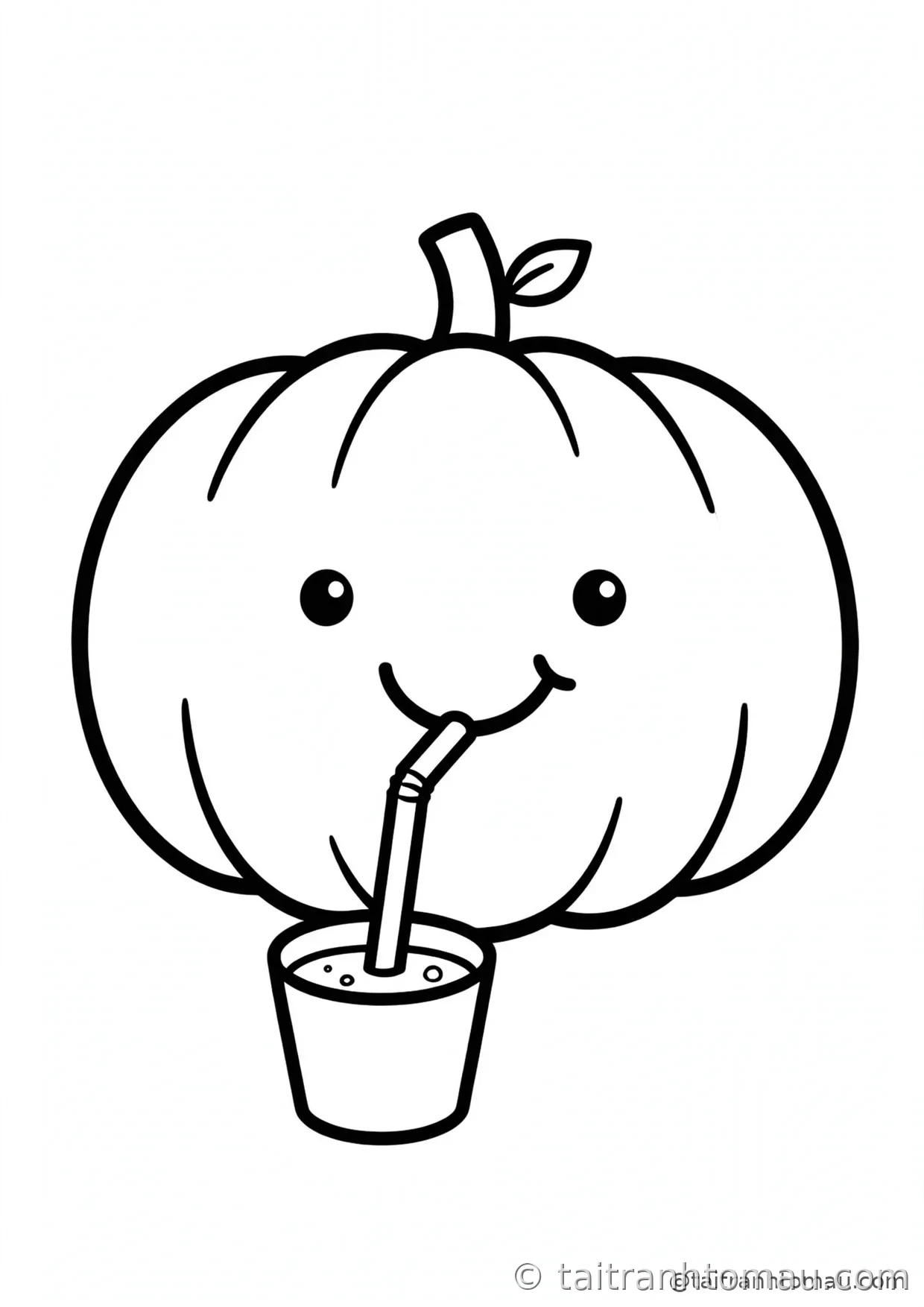 34 Tranh Tô Màu Bí Ngô Halloween Cute Cho Bé: Tải Miễn Phí 8 tranh tô màu bí ngô halloween: bí ngô hài hước uống nước bằng ống hút