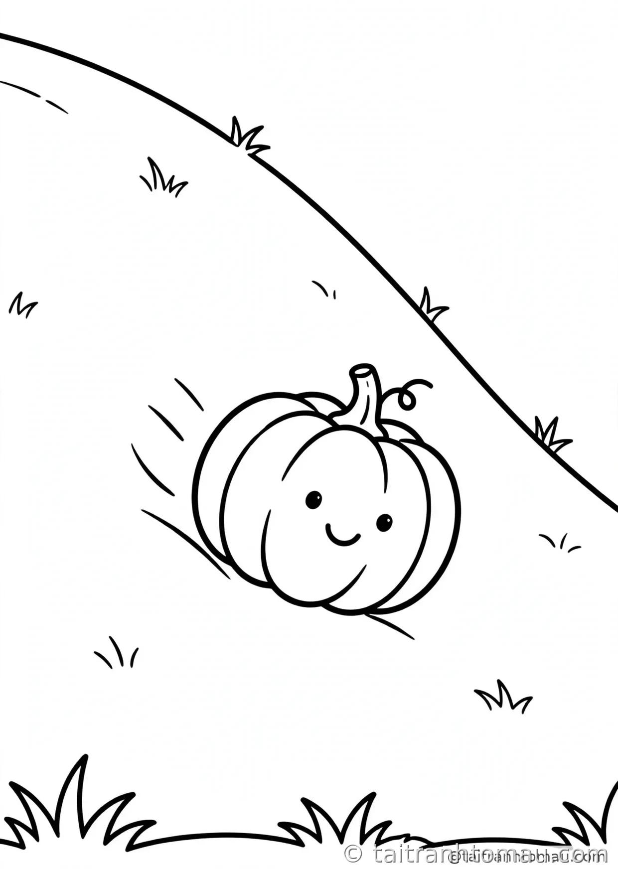34 Tranh Tô Màu Bí Ngô Halloween Cute Cho Bé: Tải Miễn Phí 10 tranh tô màu bí ngô halloween: bí ngô lăn xuống đồi cỏ thoai thoải