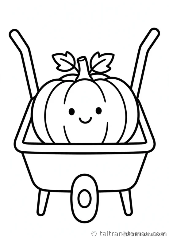 tranh tô màu bí ngô halloween: bí ngô ngồi trong xe cút kít nhỏ