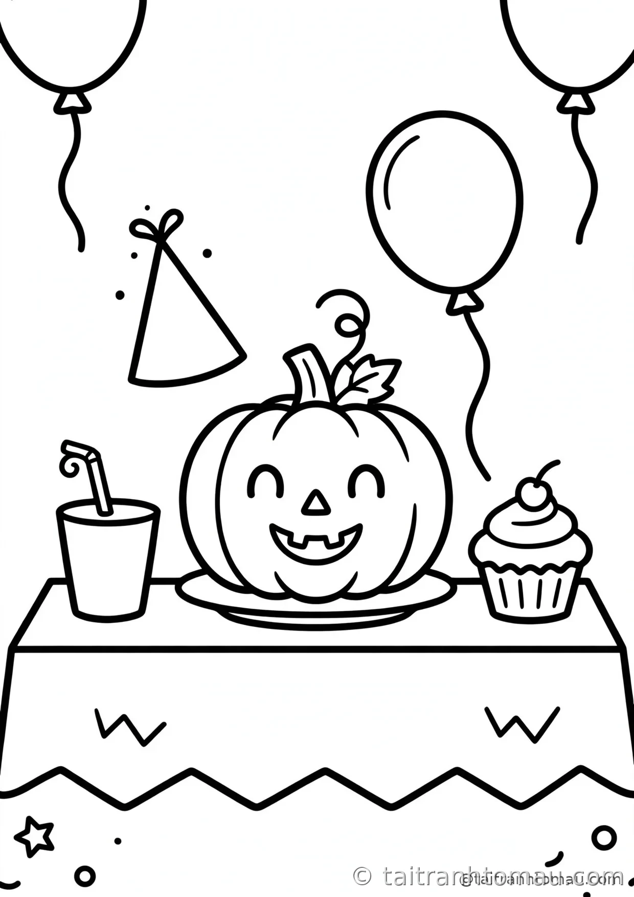 34 Tranh Tô Màu Bí Ngô Halloween Cute Cho Bé: Tải Miễn Phí 17 tranh tô màu bí ngô halloween: bí ngô trang trí giữa bàn tiệc đêm hội