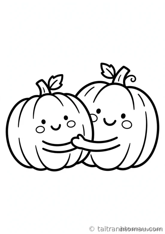 tranh tô màu bí ngô halloween: hai bạn bí ngô ôm nhau thật vui