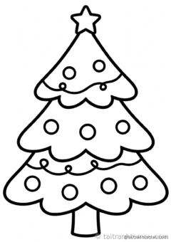 tranh tô màu cây thông noel: cây thông lớn trang trí đầy đủ châu và nơ