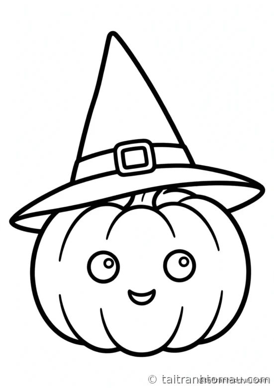 tranh tô màu halloween cho bé 3 tuổi: bí ngô đội mũ phù thủy cao vút