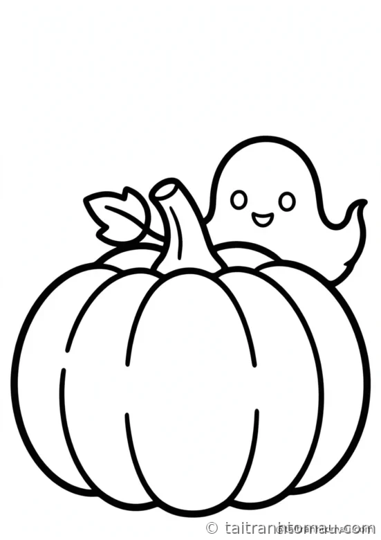 tranh tô màu halloween cho bé 3 tuổi: ma nhỏ ló đầu ra sau quả bí ngô
