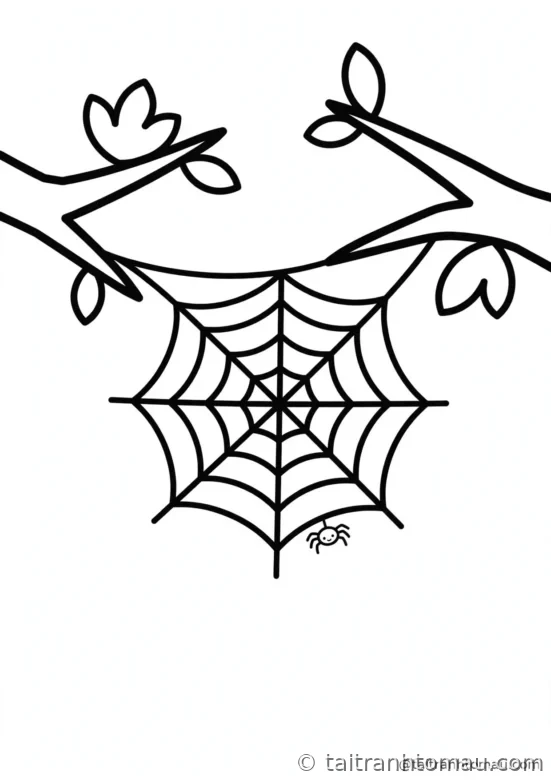 tranh tô màu halloween cho bé 3 tuổi: mạng nhện giăng giữa hai cành cây