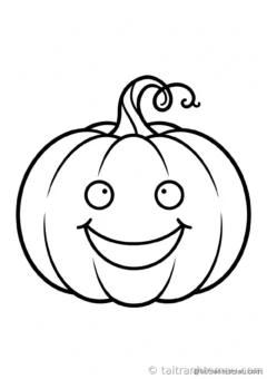 tranh tô màu halloween cho bé 3 tuổi: quả bí ngô tròn cười tươi, cuống lá xoắn cong cong