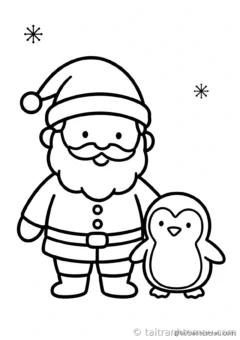 tranh tô màu ông già noel: ông già noel bên chú chim cánh cụt nhỏ xinh
