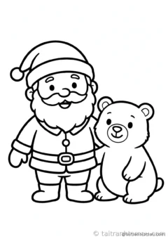 tranh tô màu ông già noel: ông già noel bên chú gấu bắc cực thân thiện