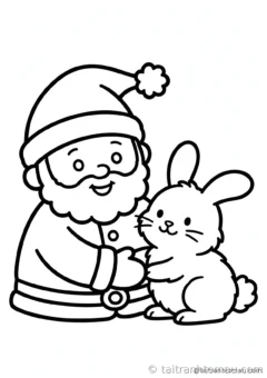 tranh tô màu ông già noel: ông già noel bên chú thỏ trắng bông xù