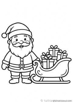tranh tô màu ông già noel: ông già noel bên xe trượt đầy ắp quà