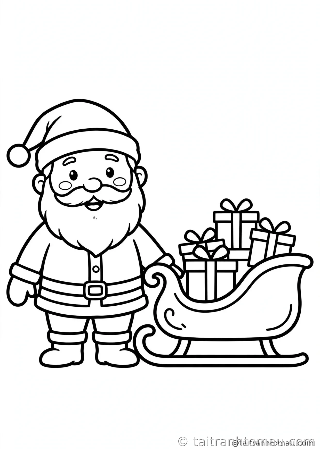 36 Tranh Tô Màu Ông Già Noel Cute Cho Bé Đón Giáng Sinh 29 tranh tô màu ông già noel: ông già noel bên xe trượt đầy ắp quà