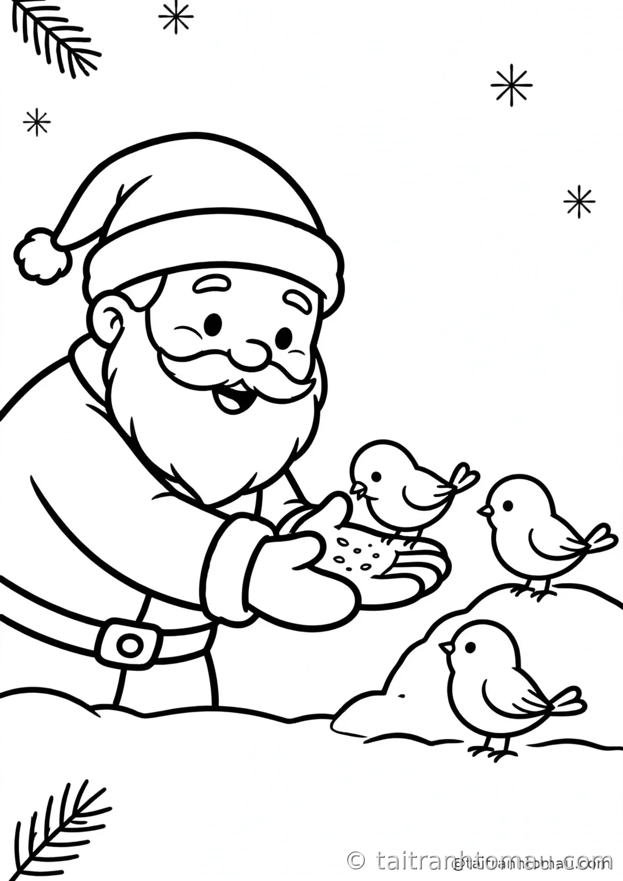 36 Tranh Tô Màu Ông Già Noel Cute Cho Bé Đón Giáng Sinh 23 tranh tô màu ông già noel: ông già noel cho chim nhỏ ăn giữa mùa đông