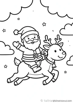 tranh tô màu ông già noel: ông già noel cưỡi tuần lộc bay ngang trời