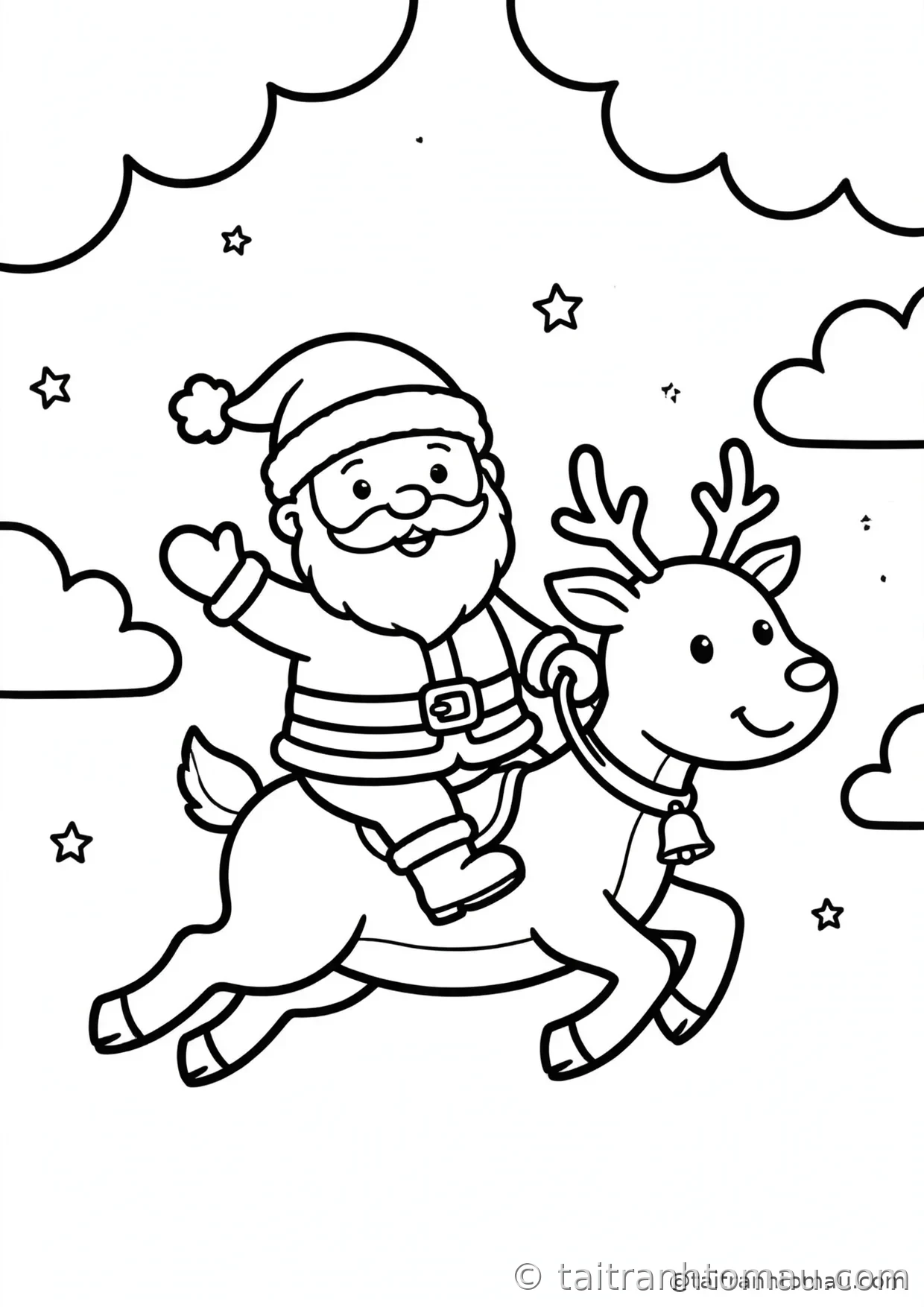 36 Tranh Tô Màu Ông Già Noel Cute Cho Bé Đón Giáng Sinh 15 tranh tô màu ông già noel: ông già noel cưỡi tuần lộc bay ngang trời