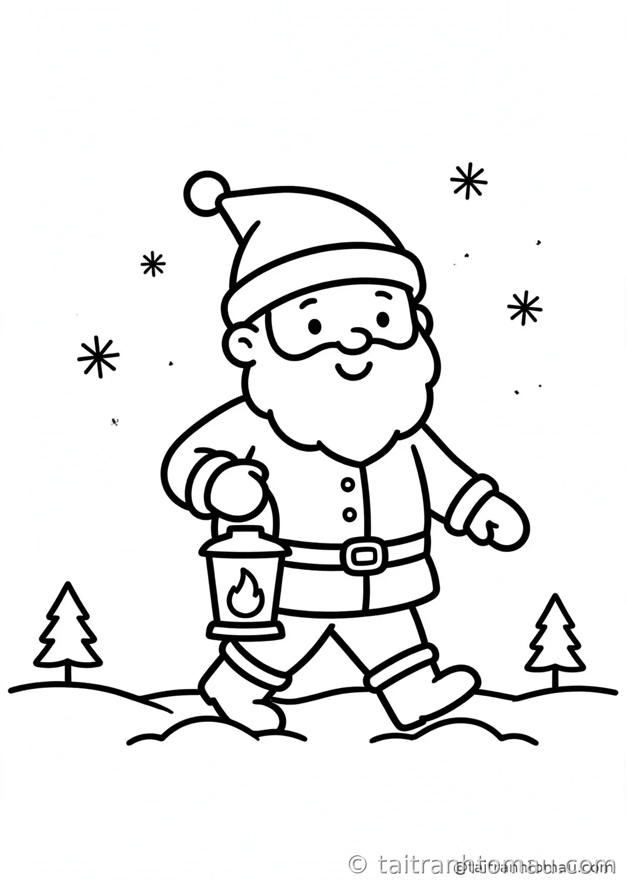 36 Tranh Tô Màu Ông Già Noel Cute Cho Bé Đón Giáng Sinh 25 tranh tô màu ông già noel: ông già noel đi trong tuyết, tay xách đèn lồng