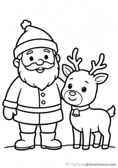 tranh tô màu ông già noel: ông già noel đứng cạnh bạn tuần lộc