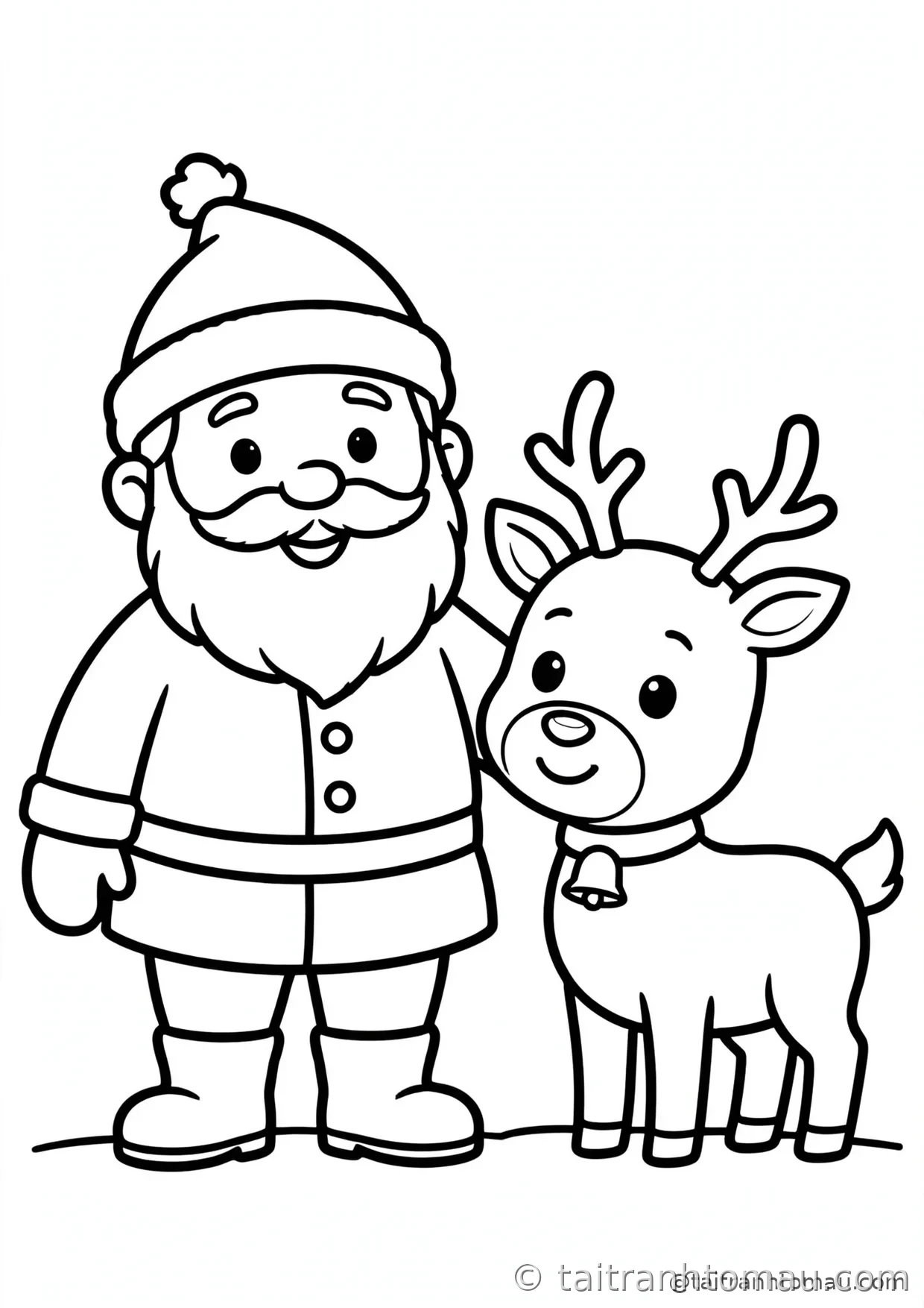 36 Tranh Tô Màu Ông Già Noel Cute Cho Bé Đón Giáng Sinh 5 tranh tô màu ông già noel: ông già noel đứng cạnh bạn tuần lộc