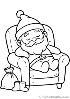 tranh tô màu ông già noel: ông già noel gật gù ngủ trên ghế bành ấm áp