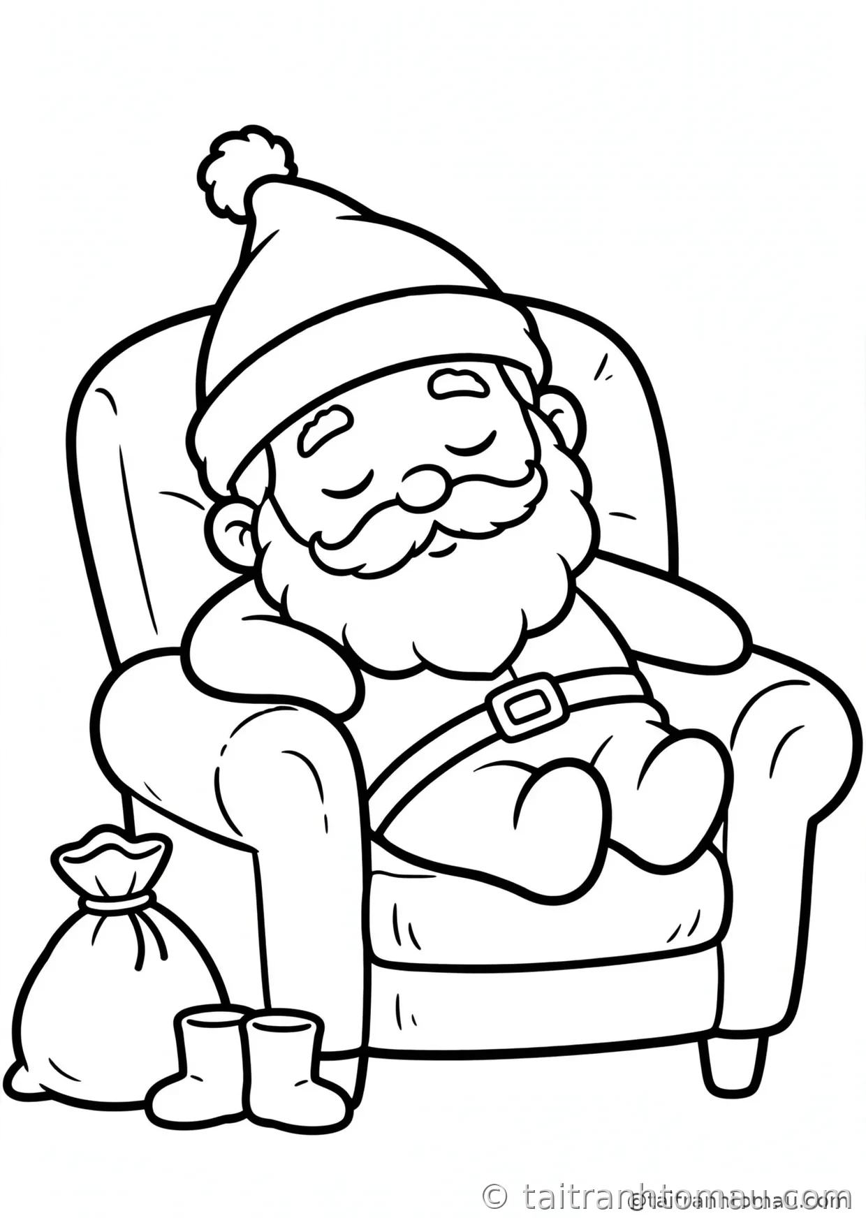 36 Tranh Tô Màu Ông Già Noel Cute Cho Bé Đón Giáng Sinh 10 tranh tô màu ông già noel: ông già noel gật gù ngủ trên ghế bành ấm áp