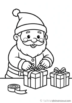 tranh tô màu ông già noel: ông già noel gói quà giáng sinh buộc nơ