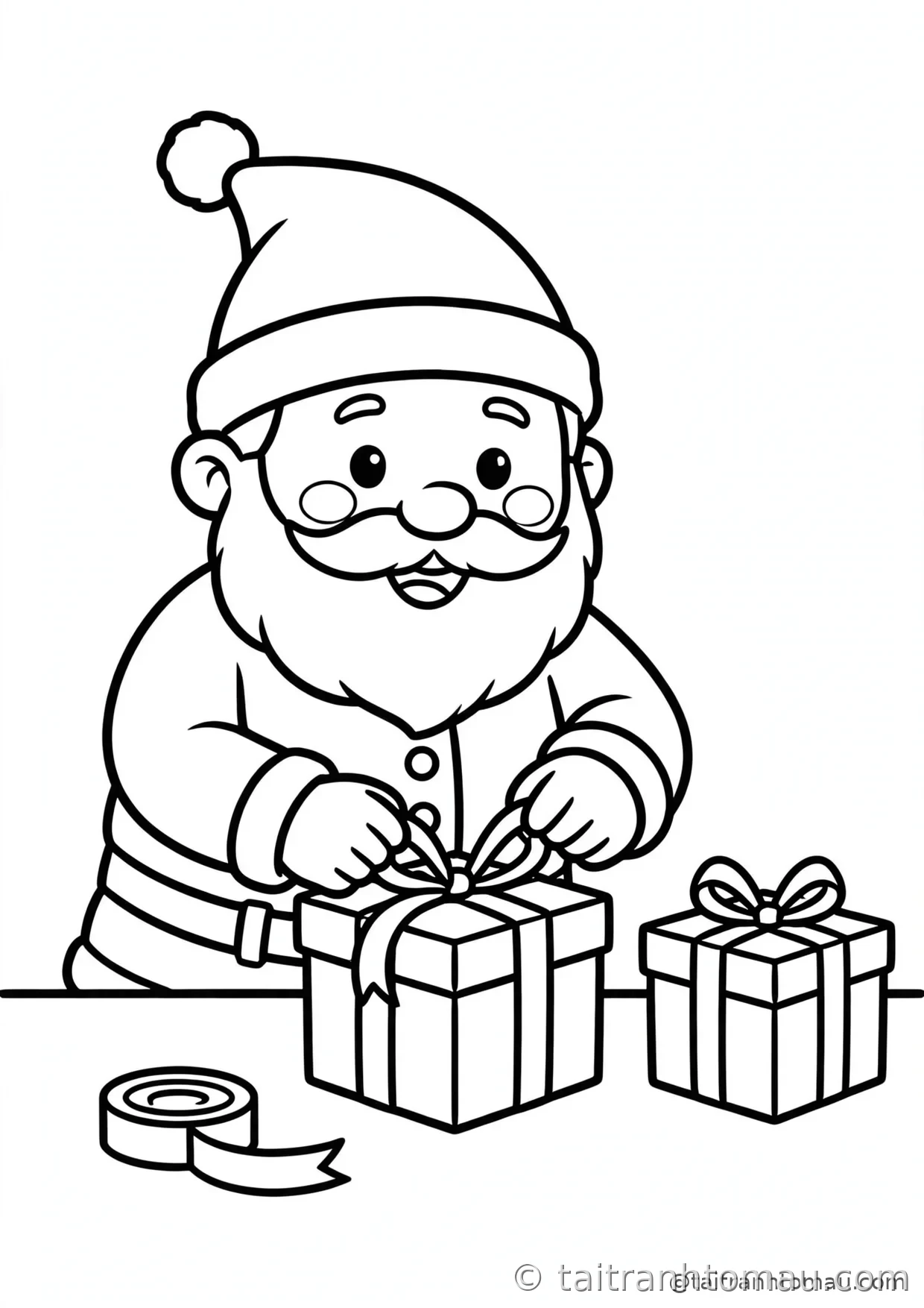 36 Tranh Tô Màu Ông Già Noel Cute Cho Bé Đón Giáng Sinh 16 tranh tô màu ông già noel: ông già noel gói quà giáng sinh buộc nơ