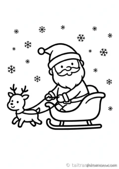 tranh tô màu ông già noel: ông già noel lái xe trượt tuyết giữa trời tuyết rơi