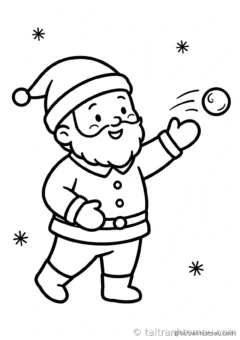 tranh tô màu ông già noel: ông già noel ném bóng tuyết đùa vui