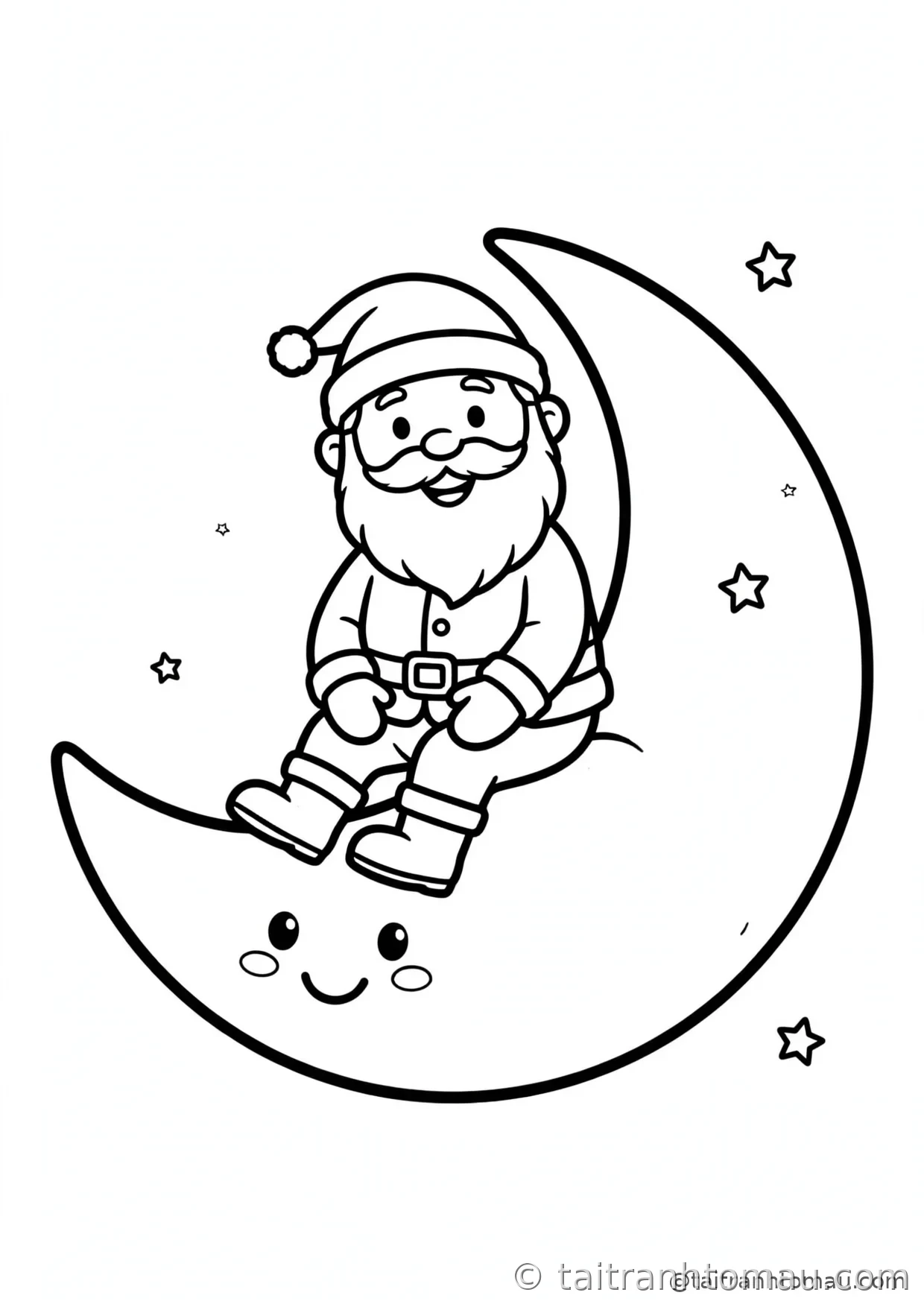 36 Tranh Tô Màu Ông Già Noel Cute Cho Bé Đón Giáng Sinh 32 tranh tô màu ông già noel: ông già noel ngồi trên mặt trăng cười