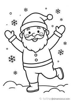 tranh tô màu ông già noel: ông già noel nhảy múa vui vẻ giữa tuyết