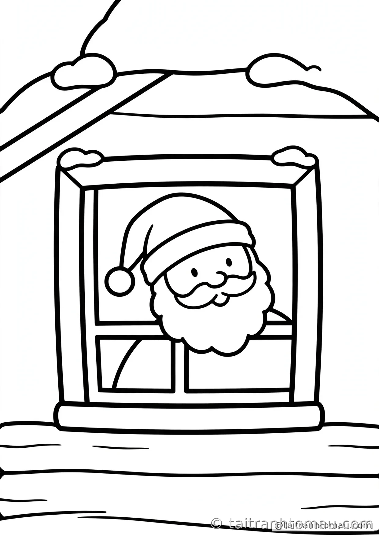 36 Tranh Tô Màu Ông Già Noel Cute Cho Bé Đón Giáng Sinh 24 tranh tô màu ông già noel: ông già noel nhìn ra cửa sổ nhà gỗ phủ tuyết