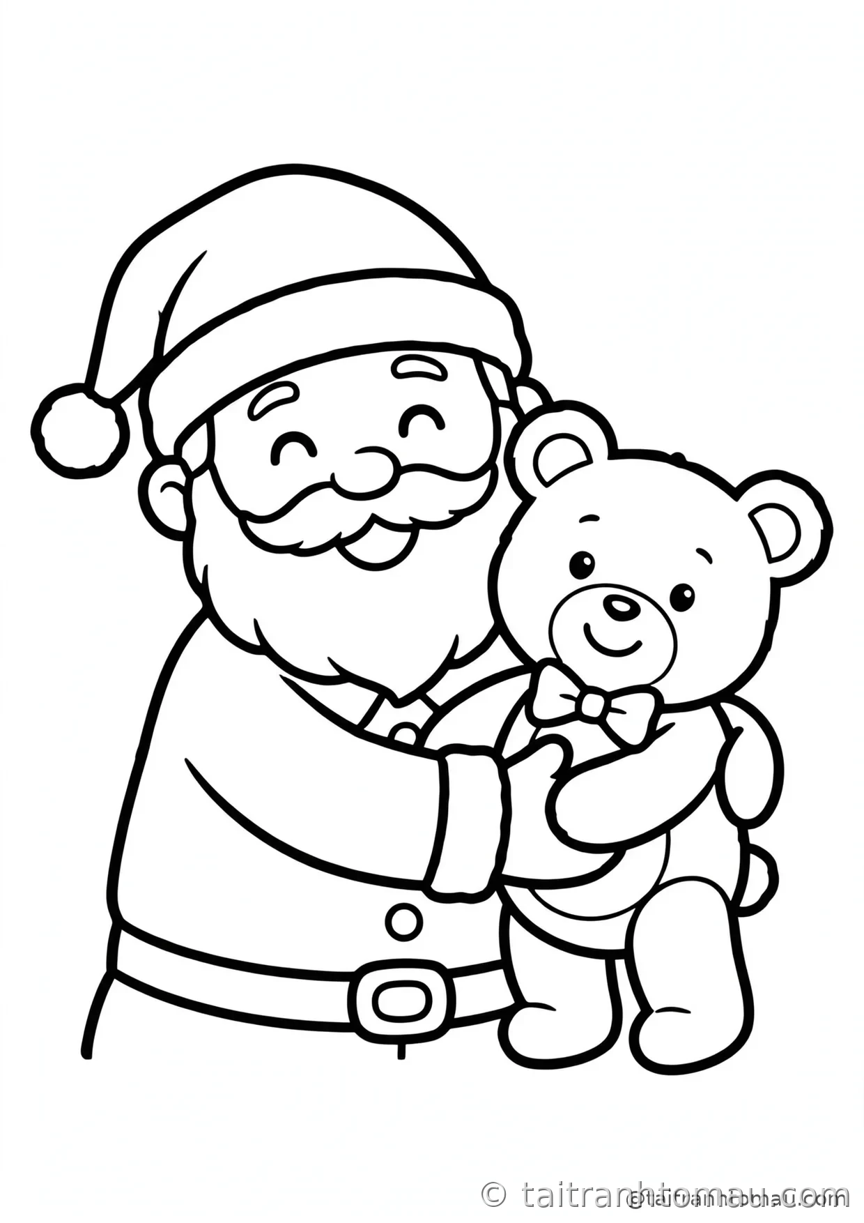 36 Tranh Tô Màu Ông Già Noel Cute Cho Bé Đón Giáng Sinh 35 tranh tô màu ông già noel: ông già noel ôm gấu bông mềm mại