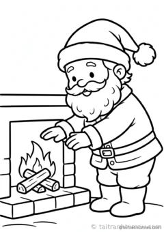 tranh tô màu ông già noel: ông già noel sưởi tay bên lò sưởi