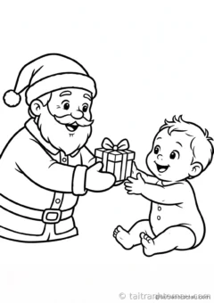 tranh tô màu ông già noel: ông già noel tặng quà cho em bé vui vẻ