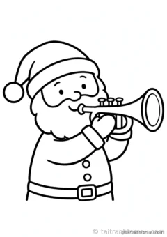tranh tô màu ông già noel: ông già noel thổi kèn trumpet vàng