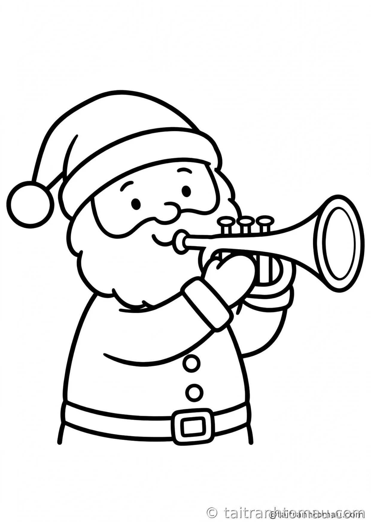36 Tranh Tô Màu Ông Già Noel Cute Cho Bé Đón Giáng Sinh 14 tranh tô màu ông già noel: ông già noel thổi kèn trumpet vàng