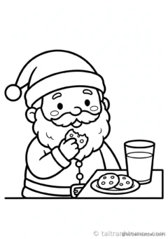 tranh tô màu ông già noel: ông già noel thưởng thức bánh quy và sữa