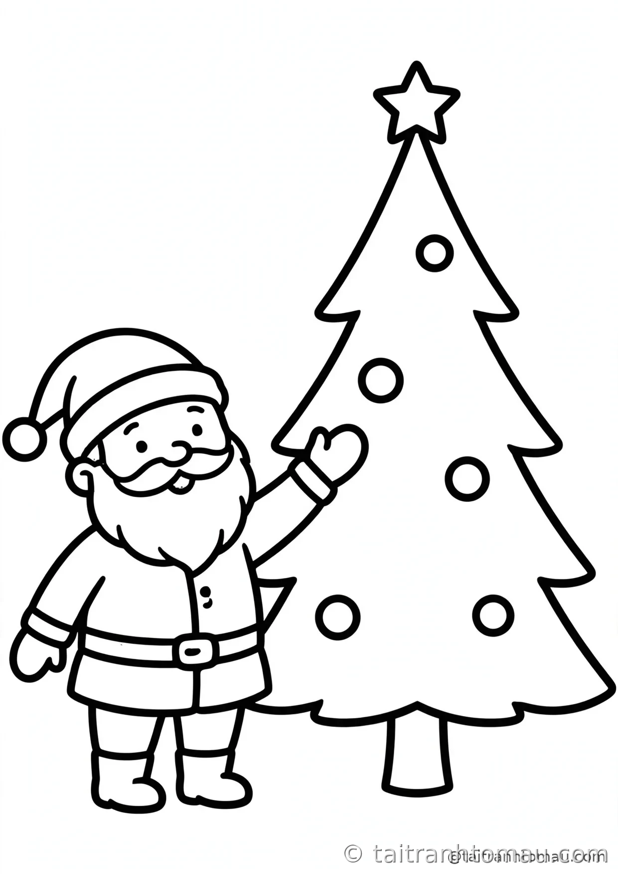 36 Tranh Tô Màu Ông Già Noel Cute Cho Bé Đón Giáng Sinh 17 tranh tô màu ông già noel: ông già noel trang trí cây thông cao vút