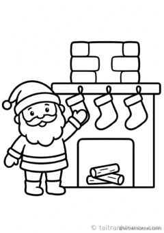 tranh tô màu ông già noel: ông già noel treo tất lên lò sưởi