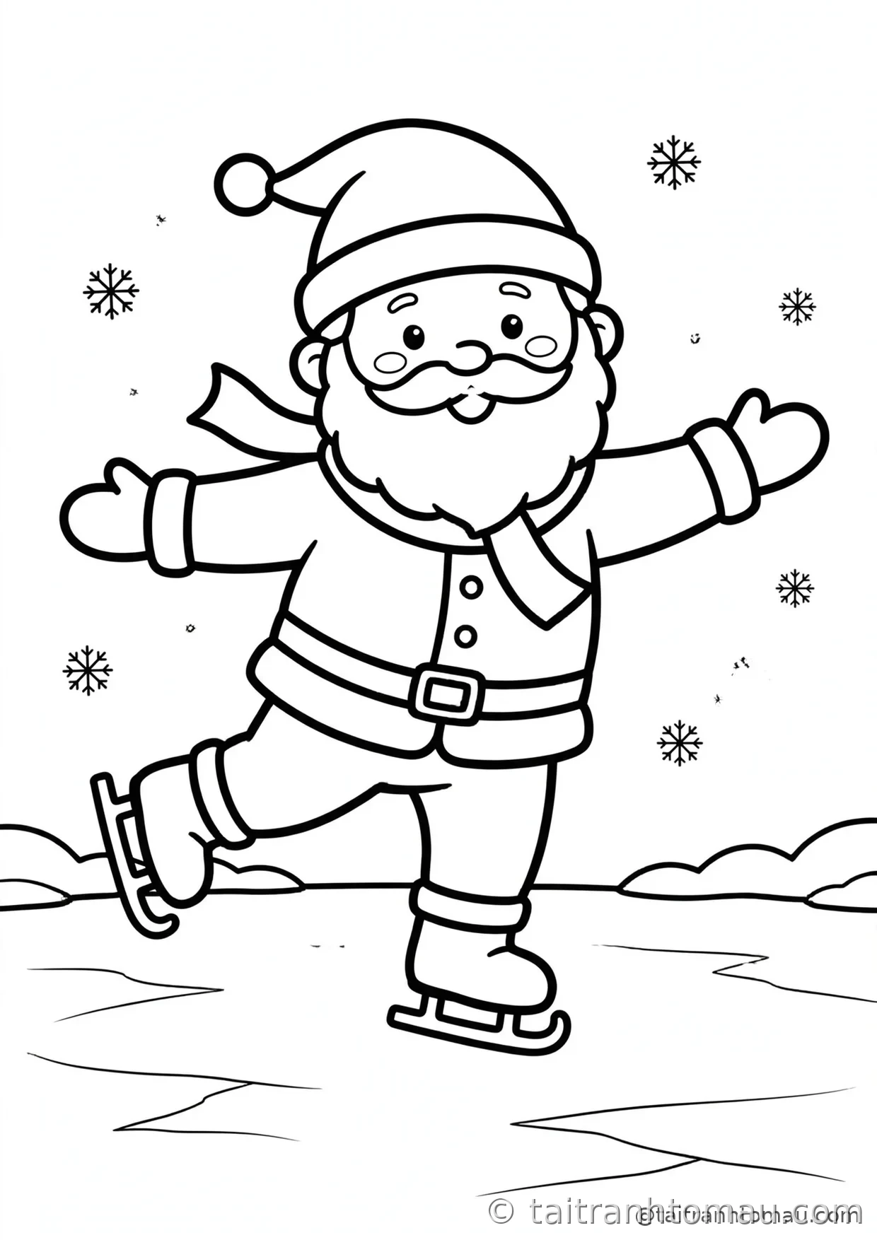 36 Tranh Tô Màu Ông Già Noel Cute Cho Bé Đón Giáng Sinh 18 tranh tô màu ông già noel: ông già noel trượt băng trên mặt hồ đóng băng