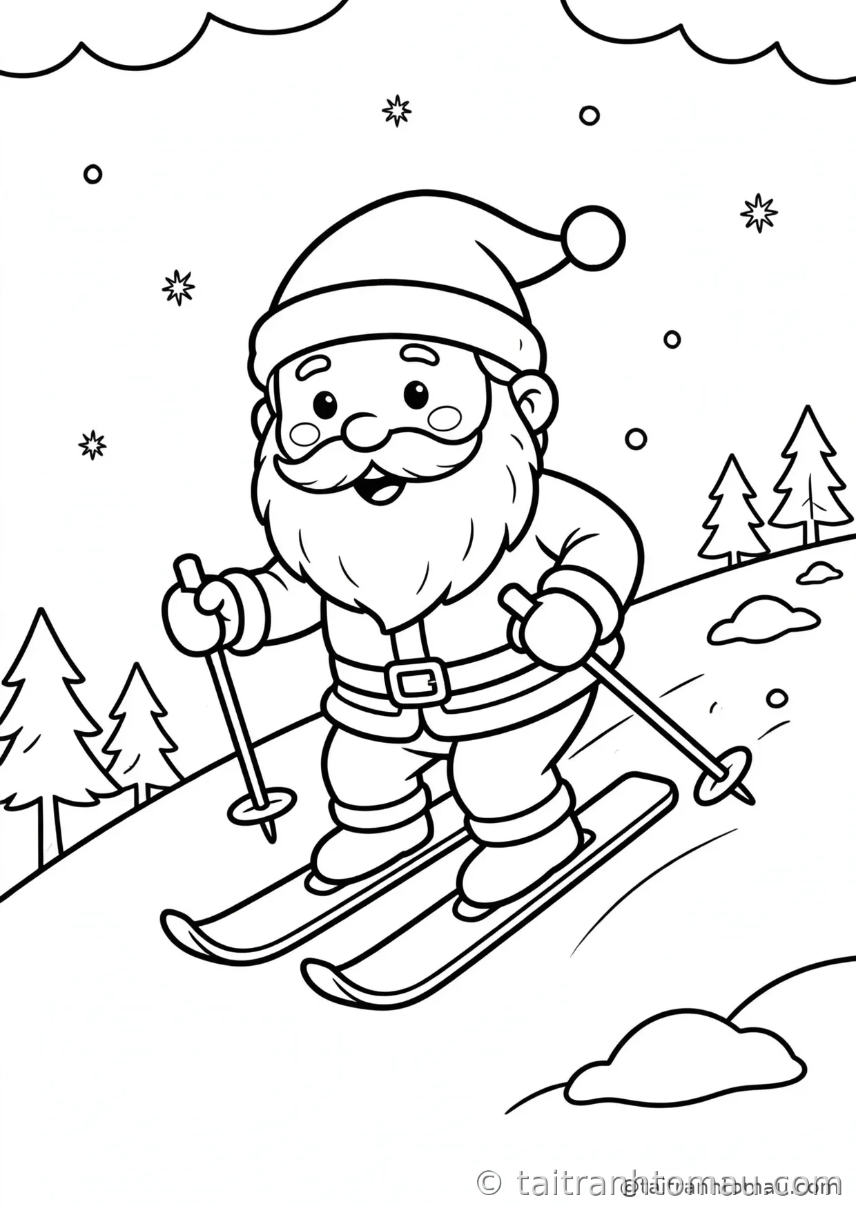 36 Tranh Tô Màu Ông Già Noel Cute Cho Bé Đón Giáng Sinh 34 tranh tô màu ông già noel: ông già noel trượt tuyết xuống đồi