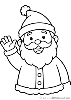 tranh tô màu ông già noel: ông già noel vẫy tay chào, cười tươi rạng rỡ