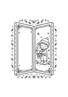 Tranh tô màu thiệp Giáng sinh em bé ôm cây thông nhỏ trong chậu
