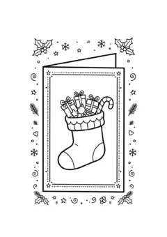 Tranh tô màu thiệp Giáng sinh chiếc tất Noel đựng đầy quà và kẹo gậy
