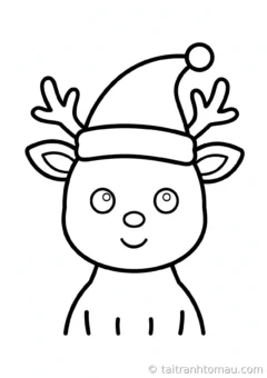 tranh tô màu tuần lộc: tuần lộc đội mũ đỏ của ông già noel
