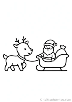 tranh tô màu tuần lộc: tuần lộc kéo xe trượt tuyết của ông già noel