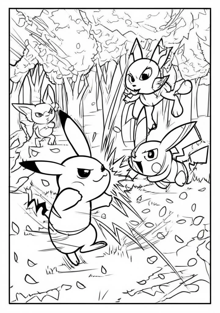 Mẫu Tranh tô màu pikachu chiến đấu Cho Bé Tải miễn phí