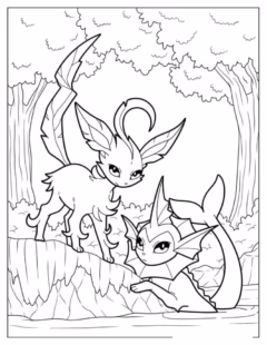 Tranh tô màu Pokemon Pikachu và Eevee dễ thương