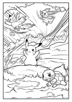 Tranh tô màu Pikachu cùng bạn bè vui chơi